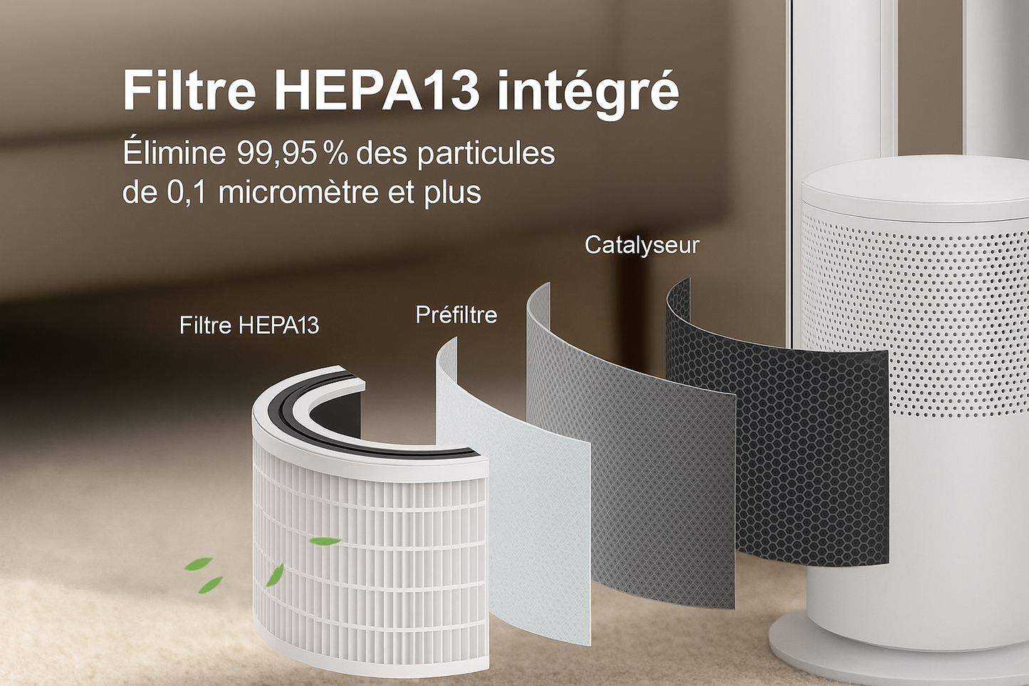 Airolis AirSense | Purificateur 3-en-1 avec Filtre HEPA | Chauffage et Ventilation Silencieuse